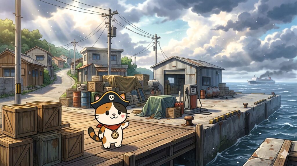 課題の港を見るココロ船長