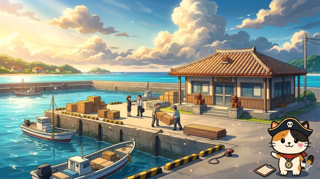 港と事務所を示すココロ船長