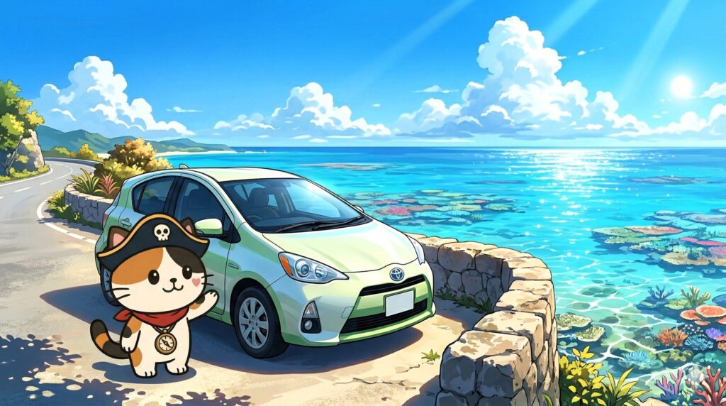 海辺に立つココロ船長