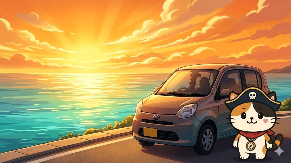 夕景を眺めるココロ船長