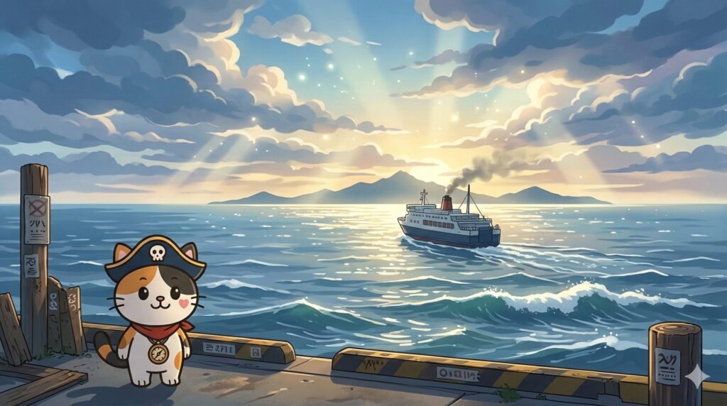 利尻・礼文へ向かうフェリーを見送るココロ船長