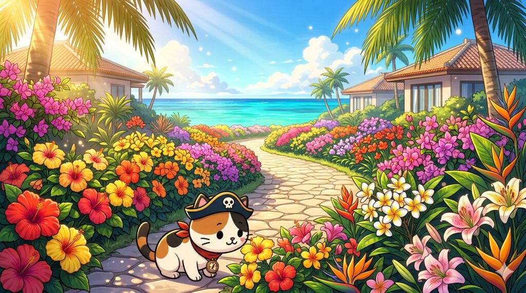 花をのぞきこむココロ船長