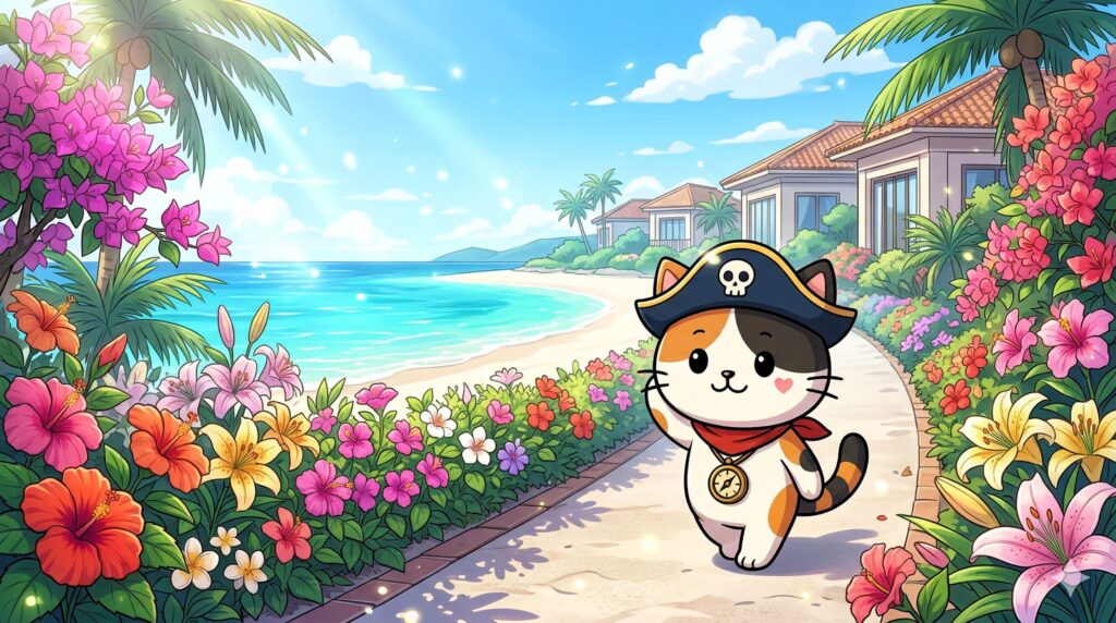 花の道を歩くココロ船長