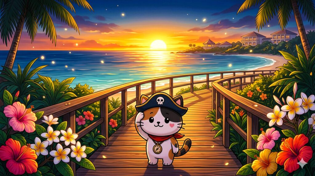 夕景を眺めるココロ船長