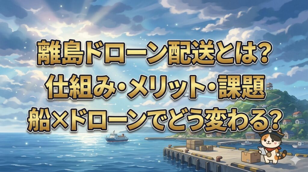 離島の港でドローン配送の流れを見守っているココロ船長