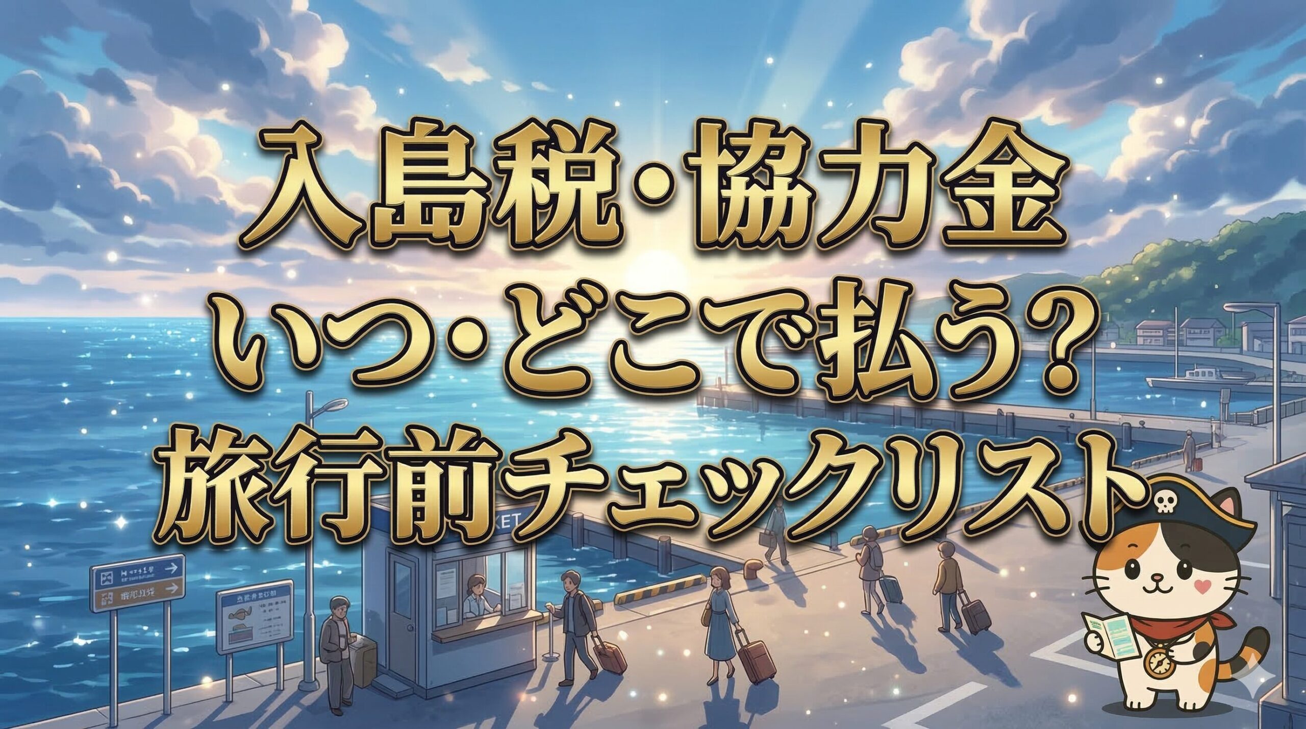 離島の港で支払い方法を確認しているココロ船長