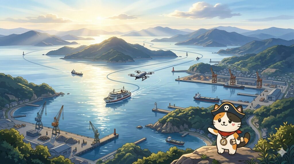 瀬戸内の海域を案内するココロ船長