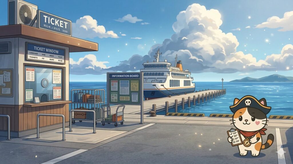 出発前に確認事項をチェックしているココロ船長