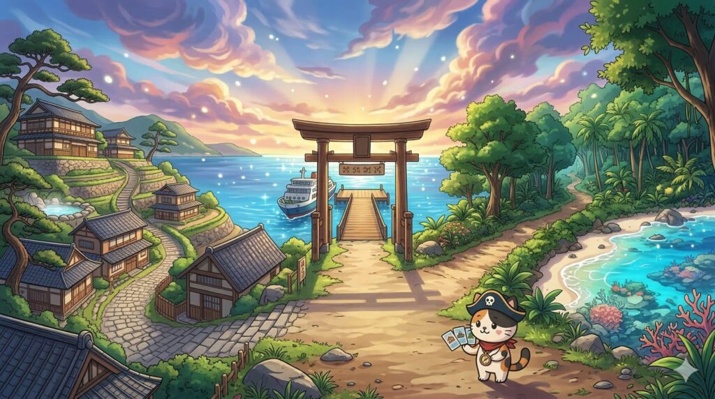 3つの行き先を見比べているココロ船長