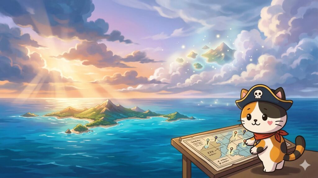 追加候補の島を慎重に確認しているココロ船長