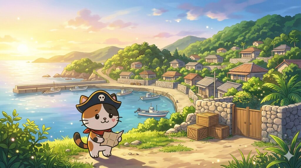 新たな挑戦が始まる与路島を見渡しているココロ船長