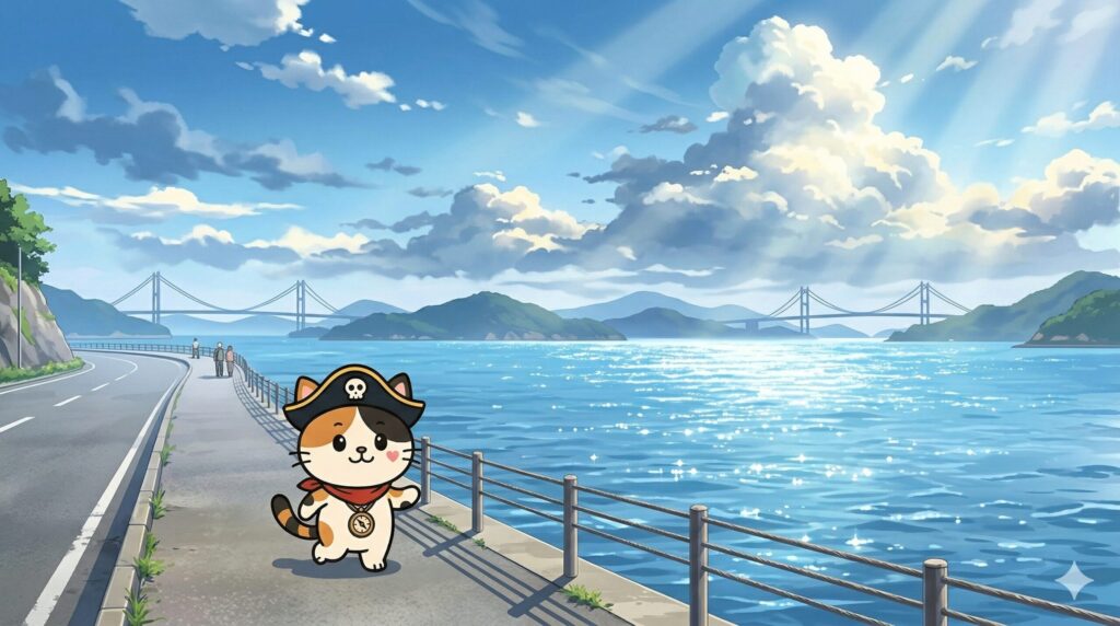 海道を案内するココロ船長