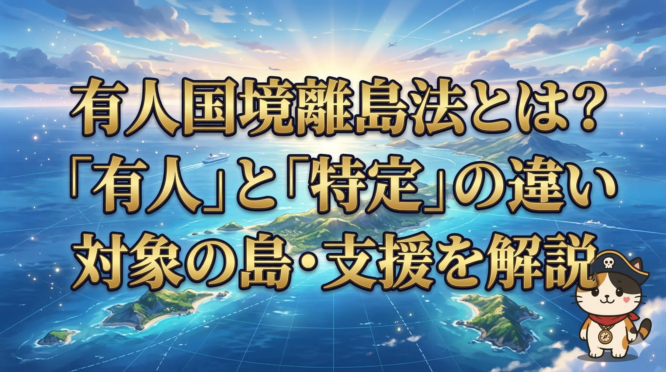 国境離島の海を背景に、小さく立つココロ船長と巨大なタイトル文字が描かれたサムネイル