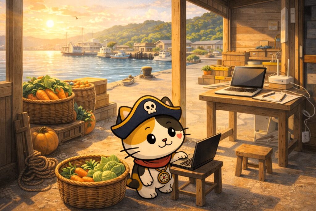 仕事を切り替えるココロ船長