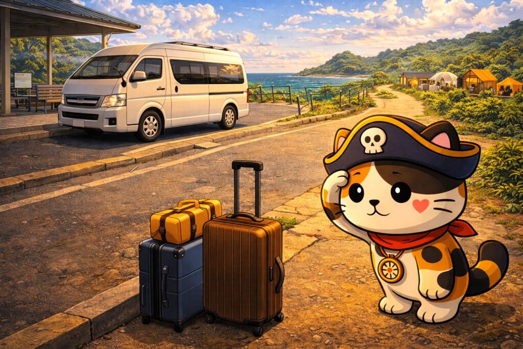 送迎車を確認するココロ船長