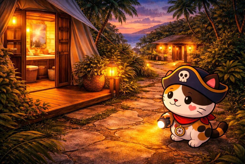 水回りの距離を確かめるココロ船長