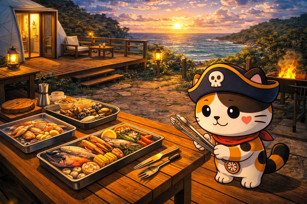 BBQの内容を確認するココロ船長