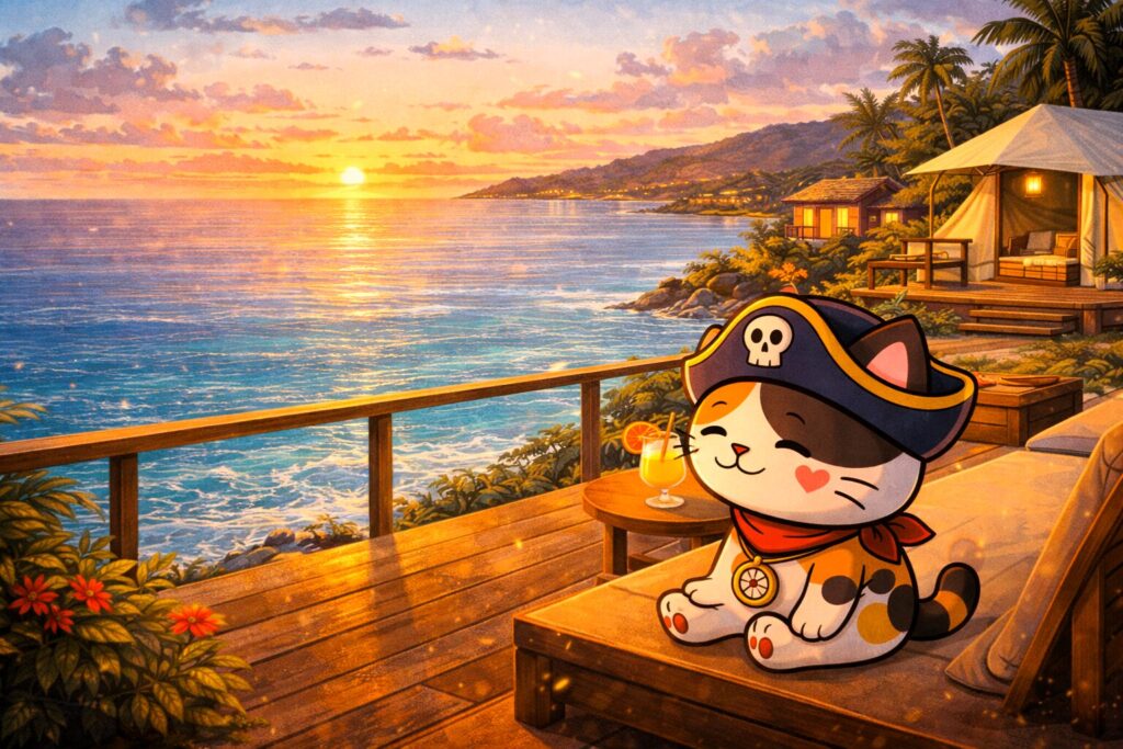 海を見てくつろぐココロ船長