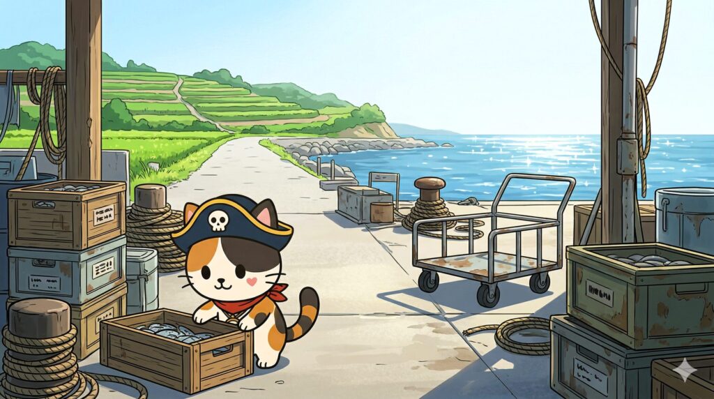 木箱を確かめるココロ船長