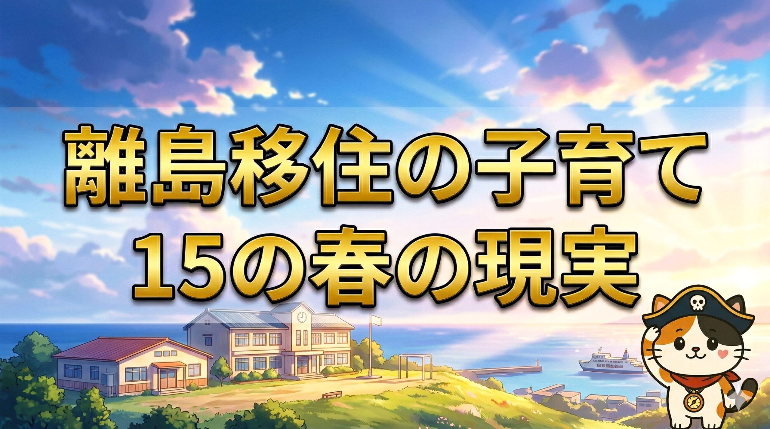 学校と港を見つめるココロ船長