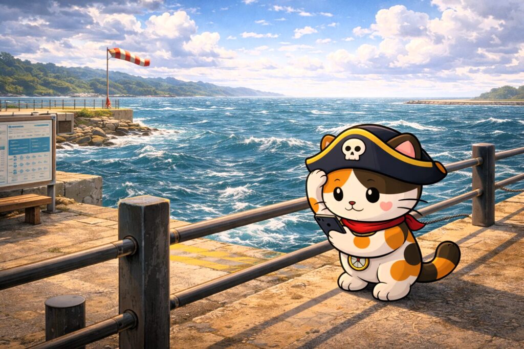 天気を確認するココロ船長