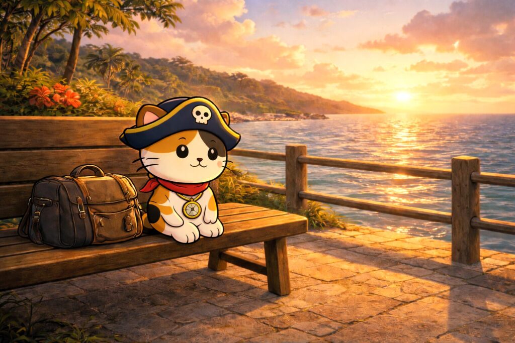 夕景を眺めるココロ船長