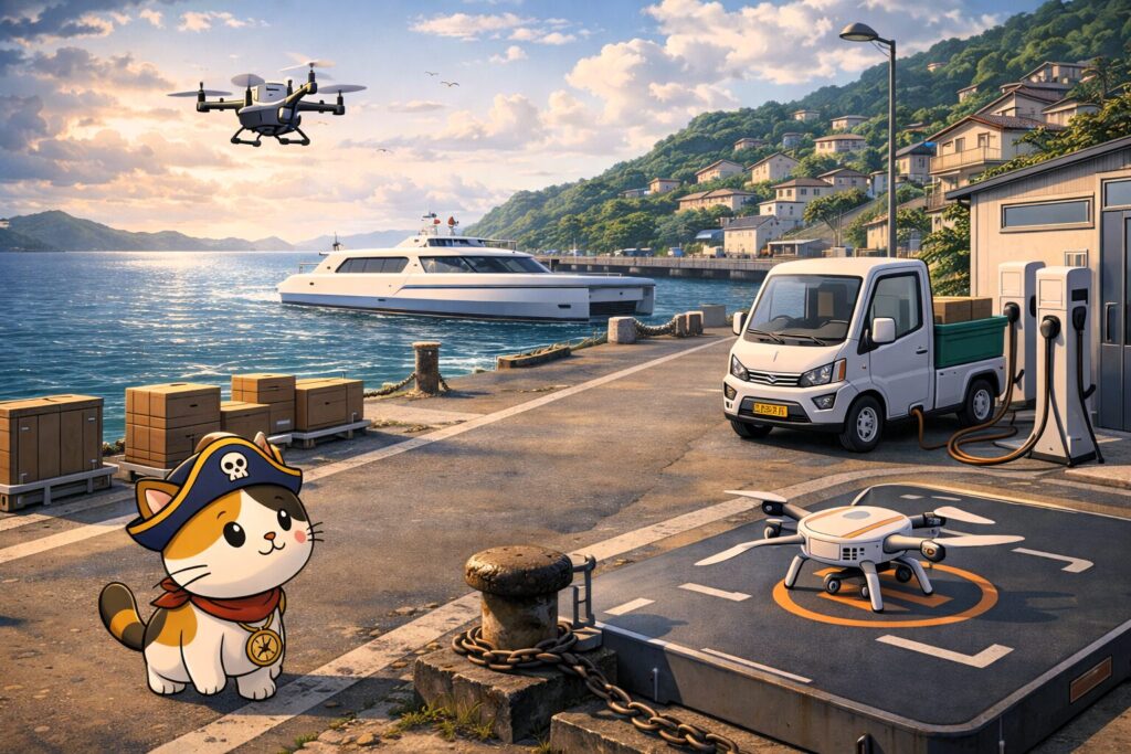 ドローンを見るココロ船長