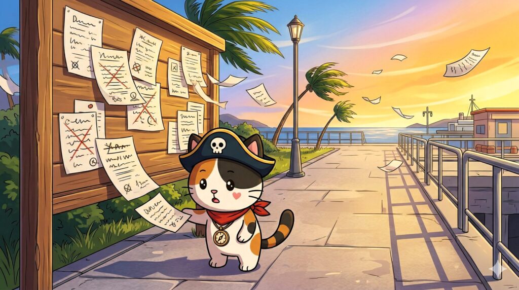 紙を押さえるココロ船長