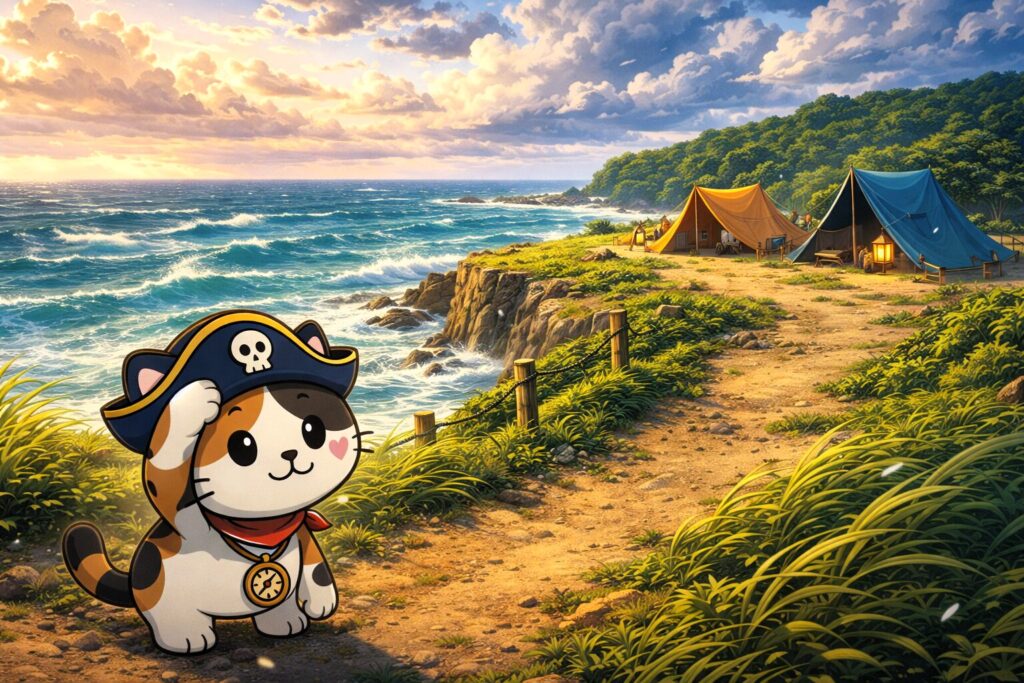 風を確かめるココロ船長