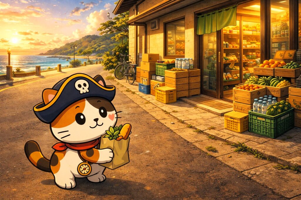 買い出し帰りのココロ船長