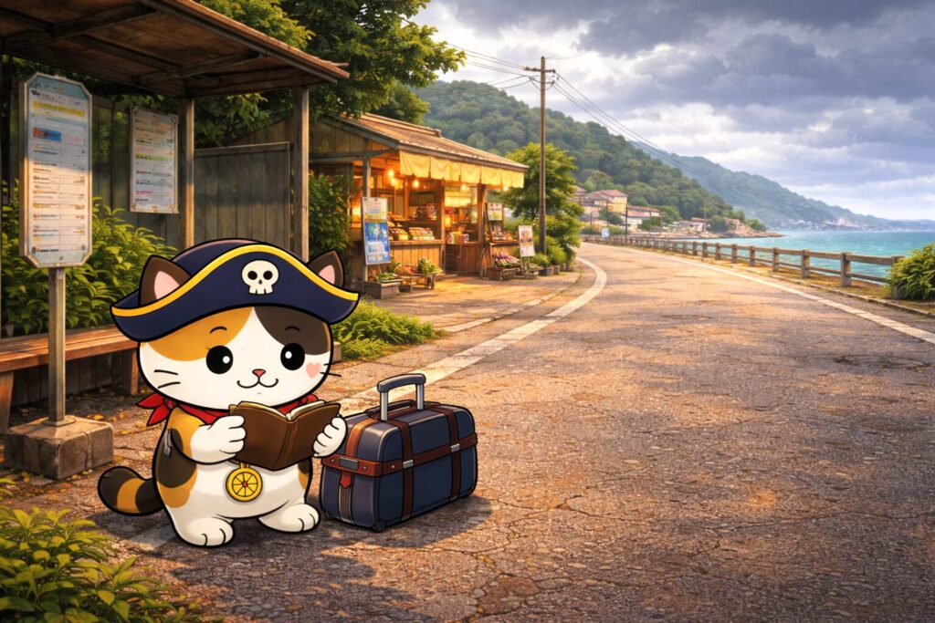 港で財布を確認するココロ船長