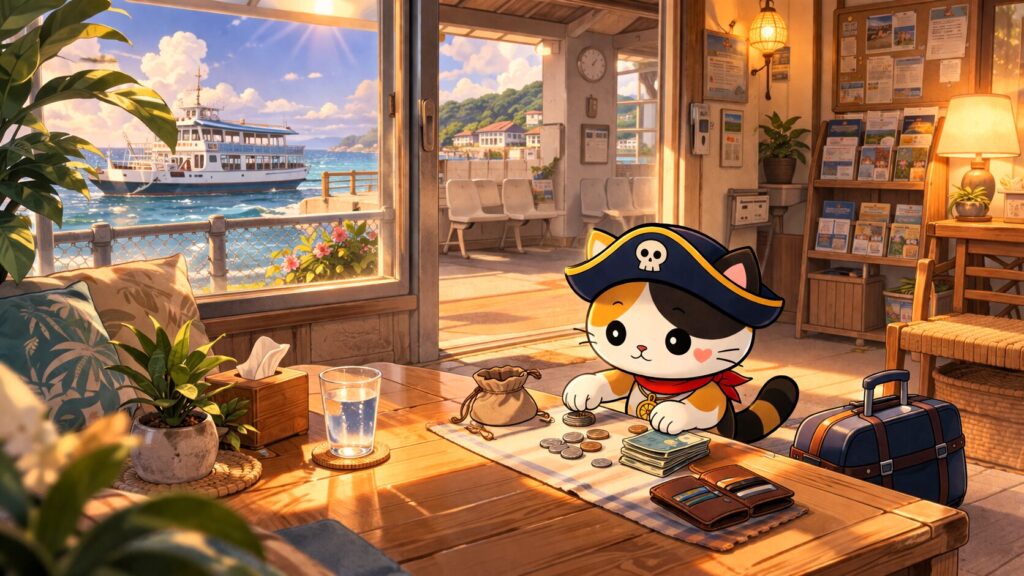 現金を仕分けるココロ船長