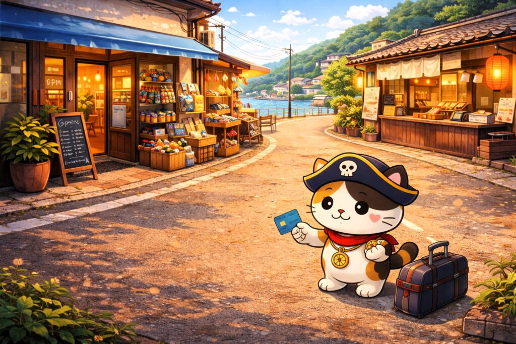 支払い方法を見比べるココロ船長