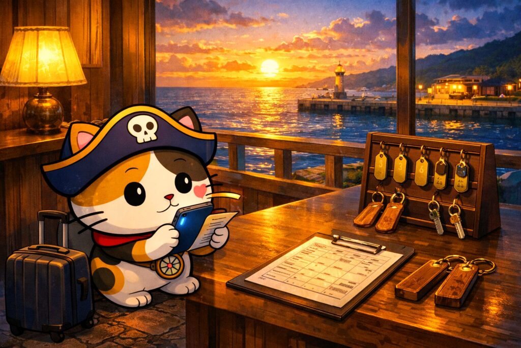 予約内容を確認するココロ船長