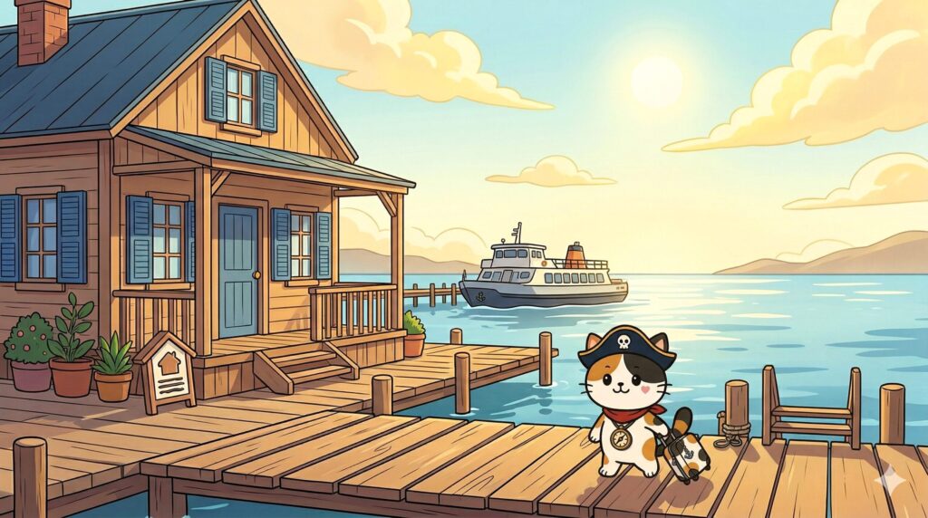 荷物を引くココロ船長