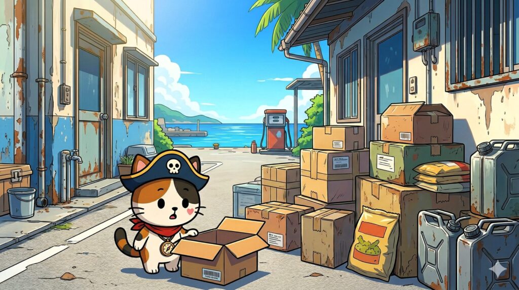 荷物をのぞくココロ船長