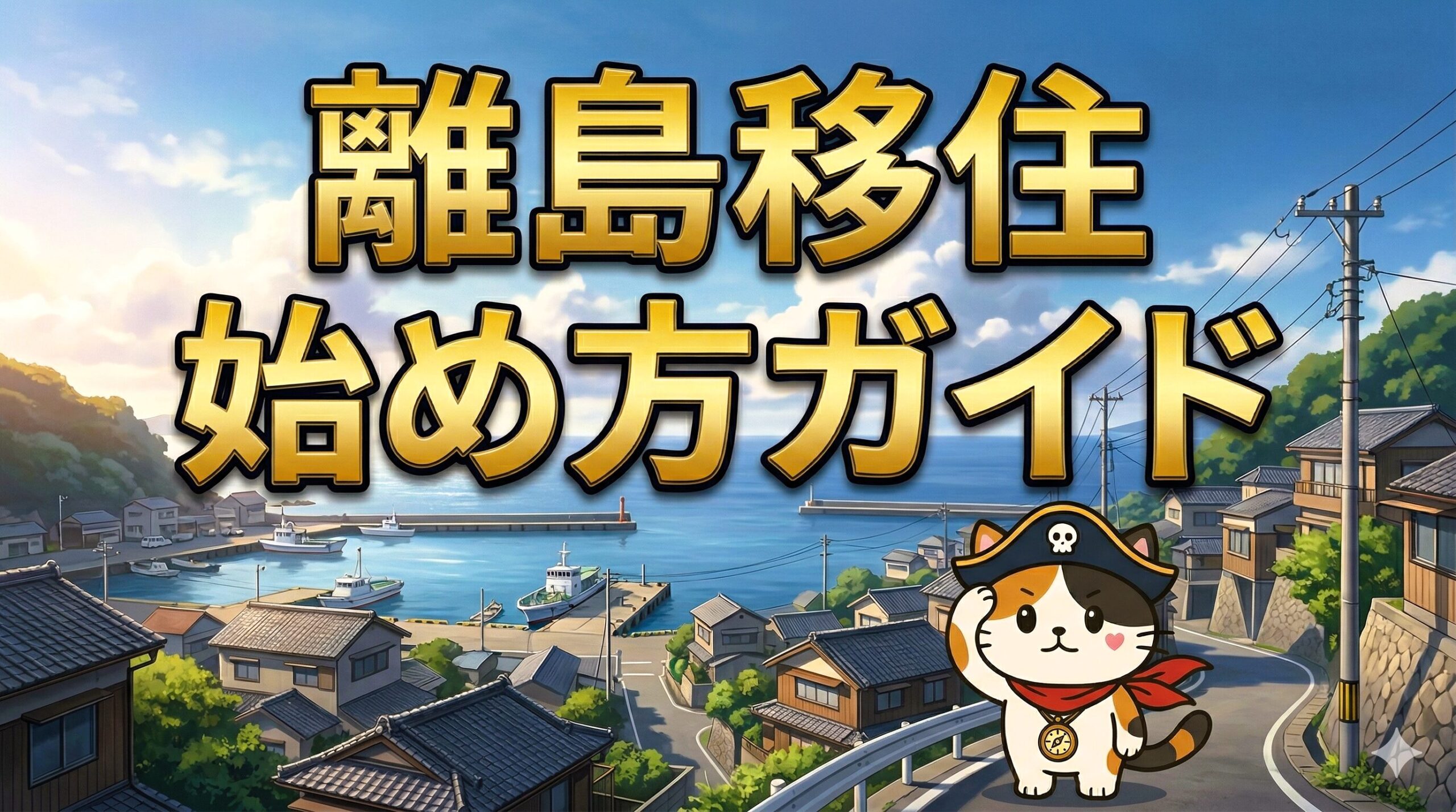 海風の中で帽子を押さえながら島を見つめるココロ船長