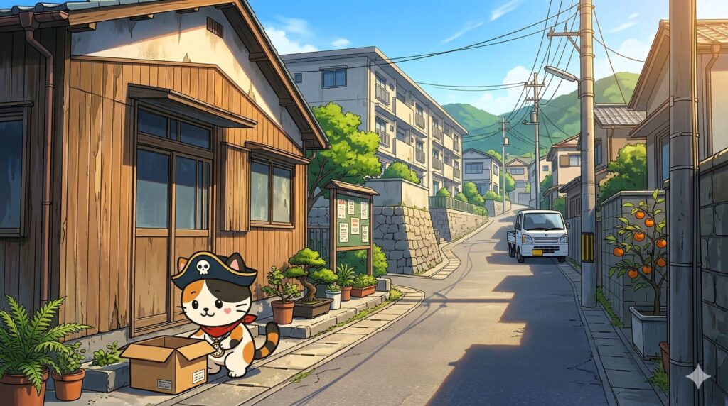 家を確認するココロ船長