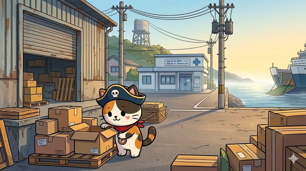 荷物を確かめるココロ船長