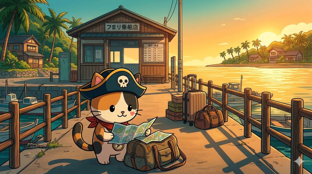 案内を確認するココロ船長