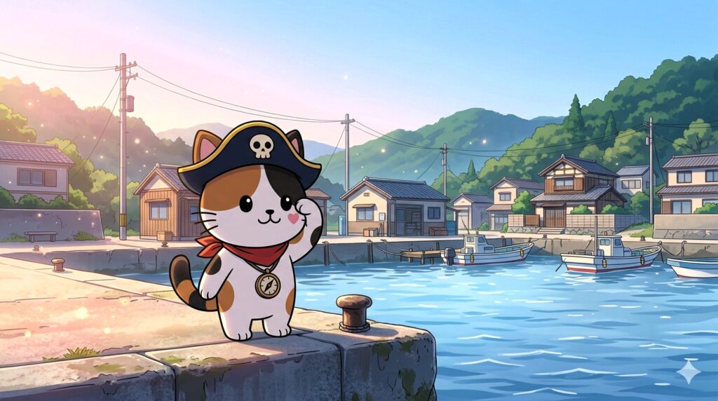 島を見渡すココロ船長