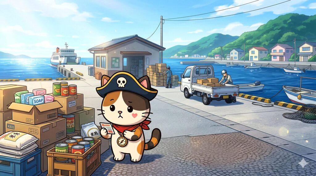 荷物をのぞくココロ船長