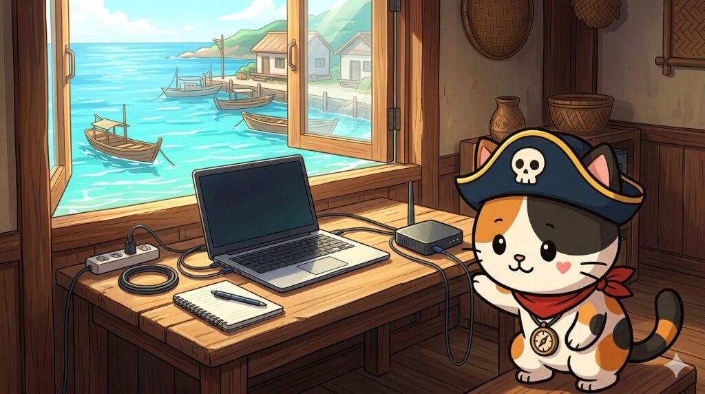 通信環境を確認するココロ船長