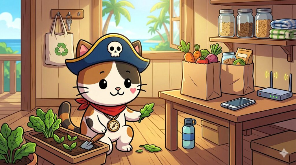 菜園を見るココロ船長