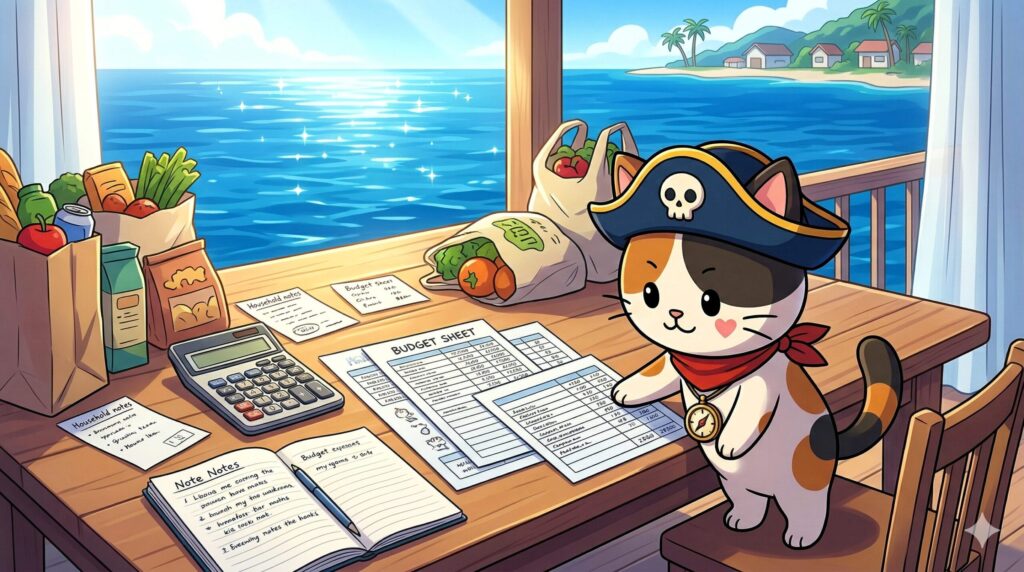 家計表を見るココロ船長