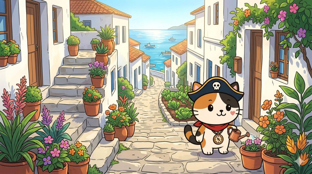 花に水をやるココロ船長