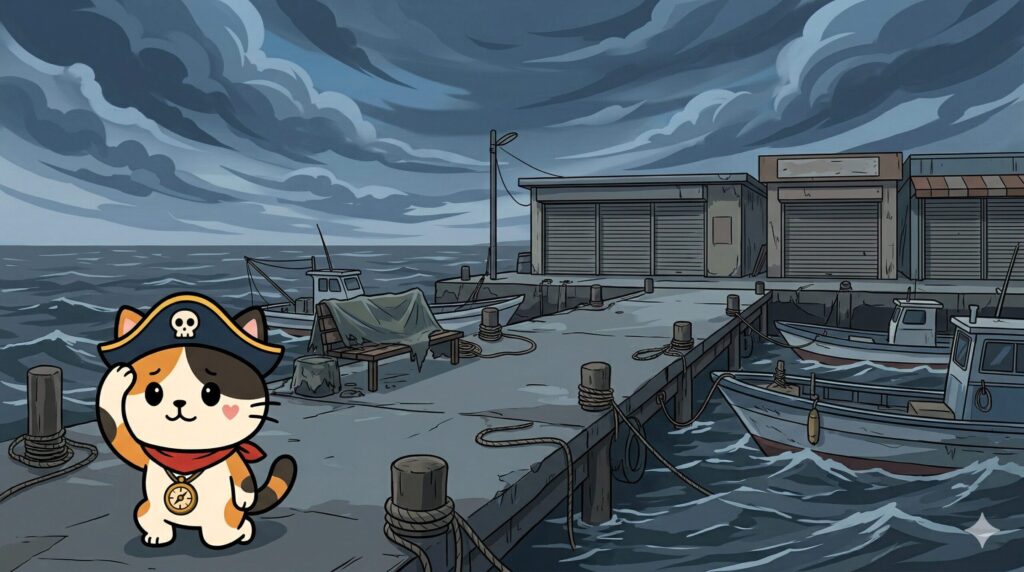 風に耐えるココロ船長