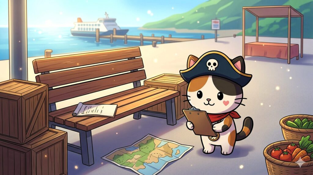 港で手順を確かめるココロ船長