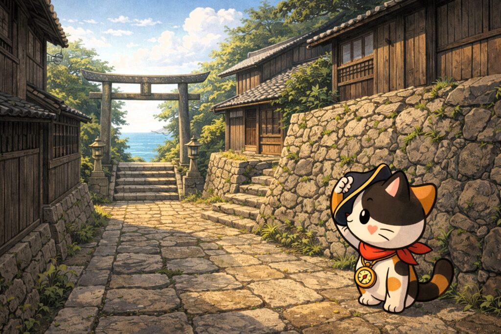 歴史ある島を見るココロ船長