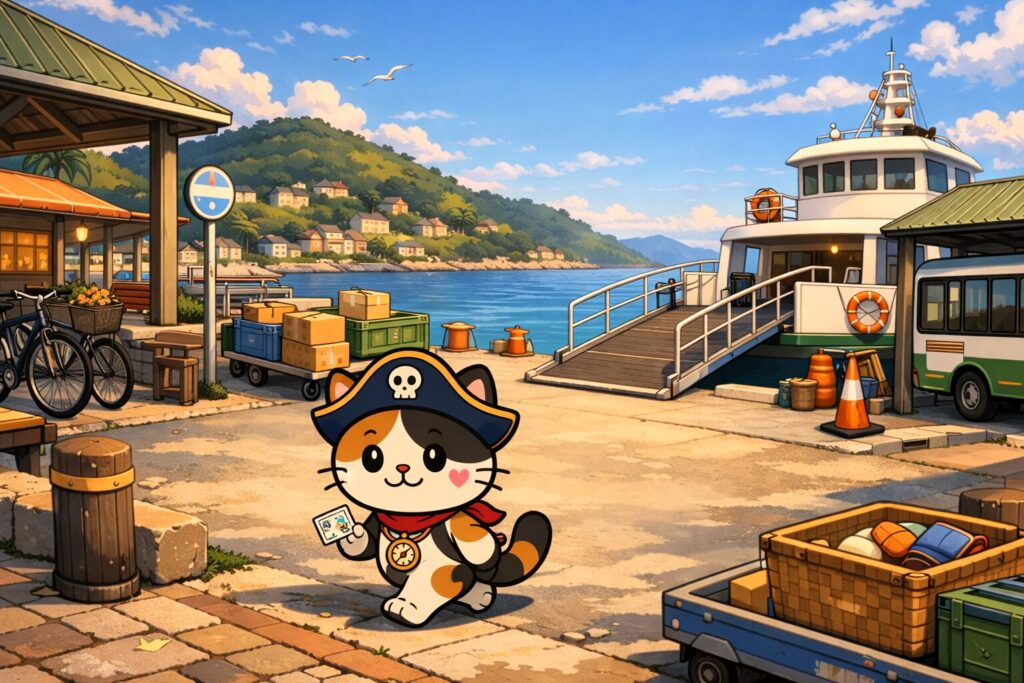 乗り場へ向かうココロ船長